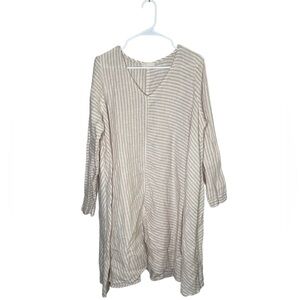 CP Shades Striped 100% Linen Asymmetrical Hem Dress Size Medium White Tan